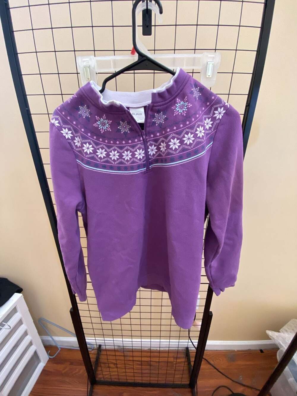 Blair Women's Purple Quarter Zip Sweatshirt with Nordic Snowflake Yoke Pattern